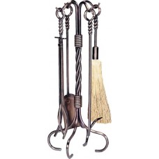 Uniflame  F-1323  5pc Antique Copper Wrought Iron Fireset with Swirl Handles - B000LS2FRM